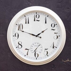 Primrose Outdoor Garden Wall Clock with Thermometer Big Time White 90cm White Primrose Outdoor Garden Wall Clock with Thermometer Big Time White 90cm White