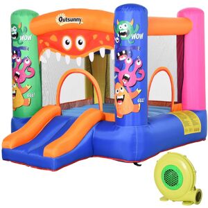 Outsunny Bouncy Castle with Slide Basket Trampoline Monster Design