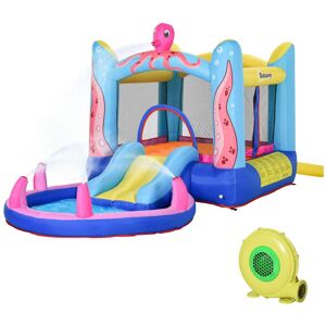 Outsunny Bouncy Castle with Slide Water Pool Trampoline with Blower