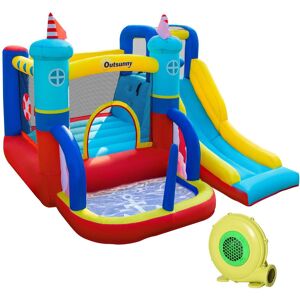 Outsunny Kids Bouncy Castle with Slide Water Pool Trampoline Climbing Wall