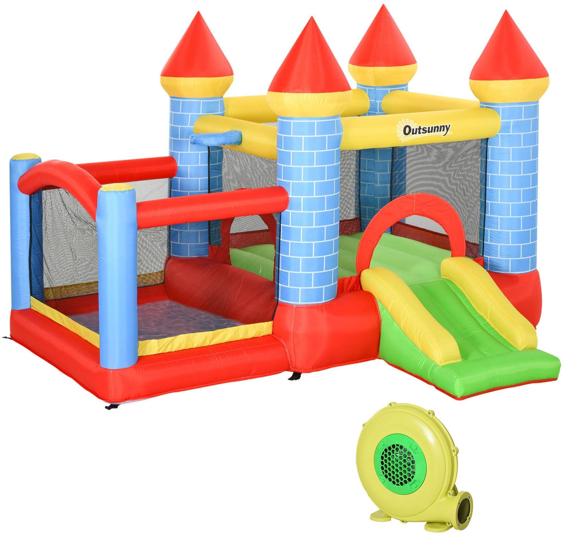 Outsunny Kids Bouncy Castle with Slide Pool Inflatable Trampoline Basket