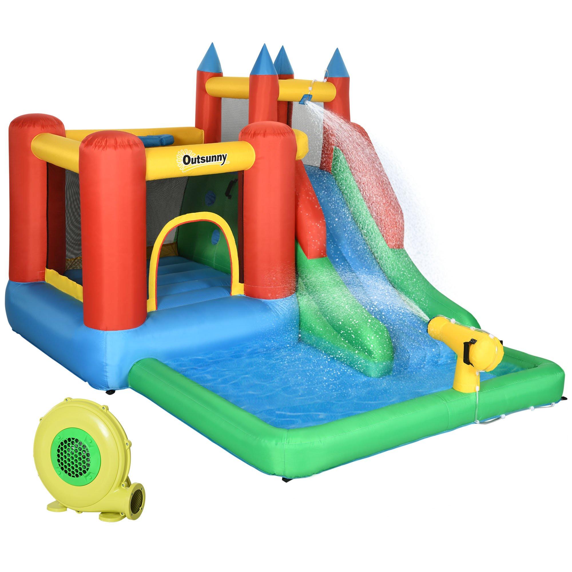 Outsunny Kids Bouncy Castle with Slide Water Pool Climbing Wall & Trampoline