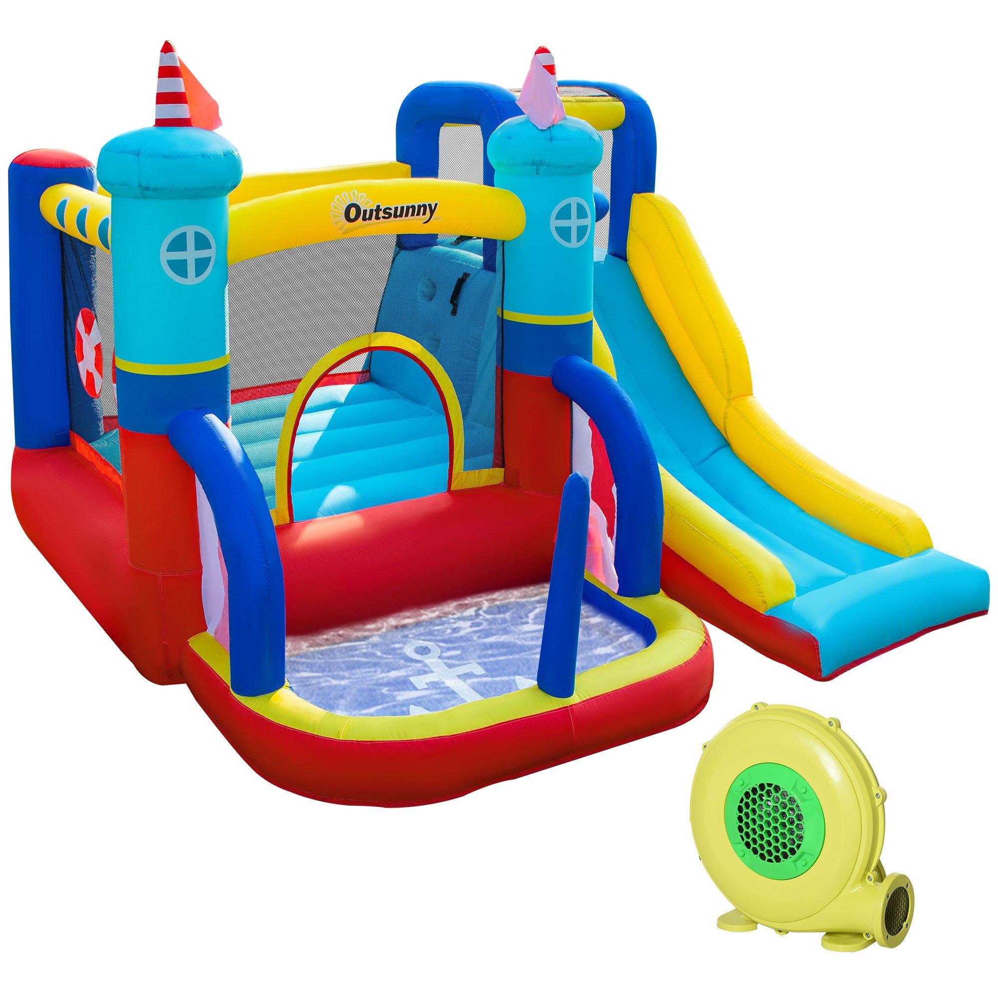 Outsunny Kids Bouncy Castle with Slide Water Pool Trampoline Climbing Wall