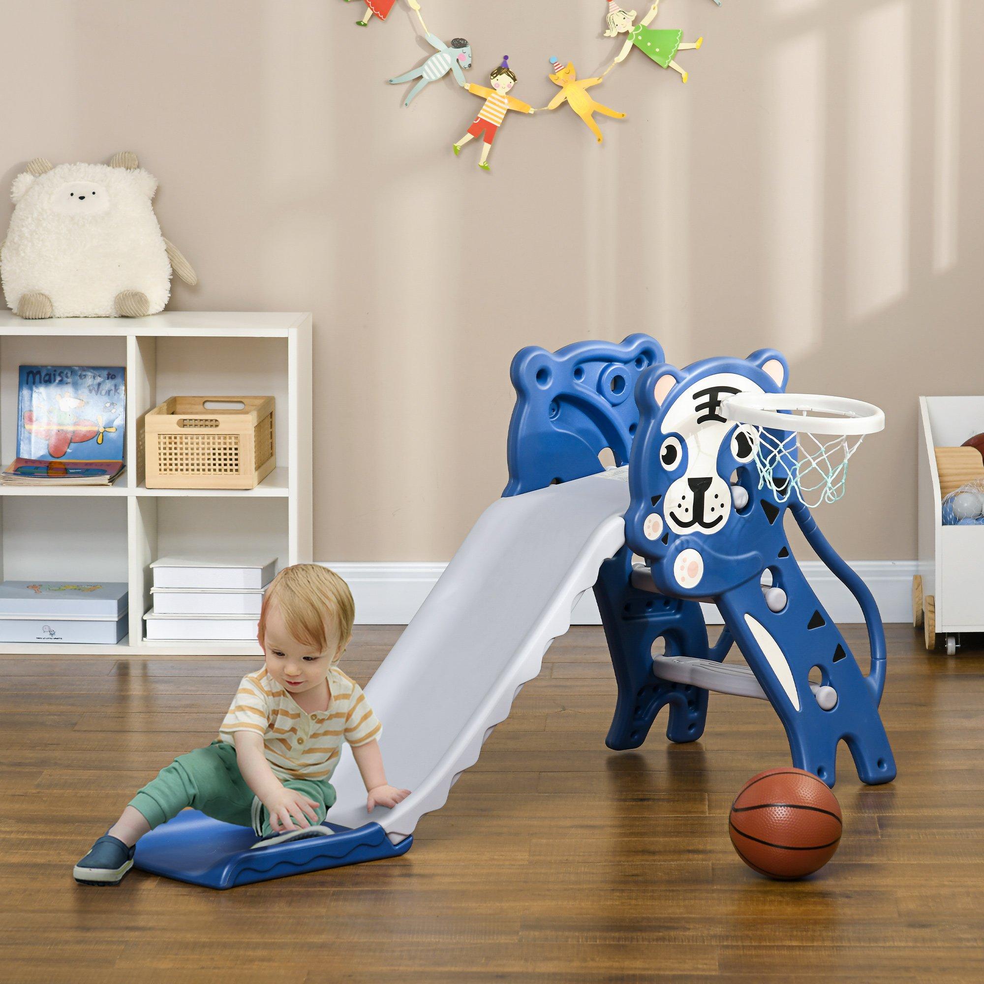 AIYAPLAY 2 in 1 Kids Slide for Indoor Use with Basketball Hoop, Basketball - Blue