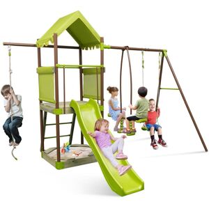 Costway 7-in-1 Swing Set Outdoor Metal Playset Backyard Playground w/ Slide in Green Green Costway 7-in-1 Swing Set Outdoor Metal Playset Backyard Playground w/ Slide in Green Green