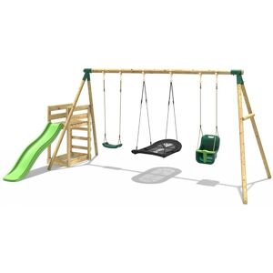 Rebo Wooden Triple Swing Set with Baby Seat, Boat Swing & Slide - Halley Green Green Rebo Wooden Triple Swing Set with Baby Seat, Boat Swing & Slide - Halley Green Green