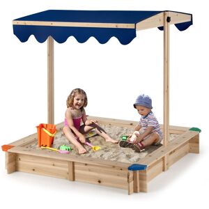 Costway Wooden Sandbox Outdoor Children Play Sandpit w/ Height-adjustable Canopy in Natural Natural Costway Wooden Sandbox Outdoor Children Play Sandpit w/ Height-adjustable Canopy in Natural Natural