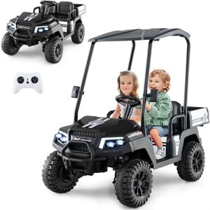 Gymax Toy Golf Cart 4WD 2 Seater Ride on Car With Sun Shade 24V 7AH in Black Black Gymax Toy Golf Cart 4WD 2 Seater Ride on Car With Sun Shade 24V 7AH in Black Black