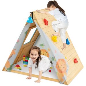 Costway 2 in 1 Climbing Frame Wooden Playhouse Play Tent in Natural Natural Costway 2 in 1 Climbing Frame Wooden Playhouse Play Tent in Natural Natural