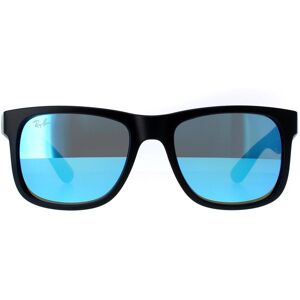 Ray-Ban Rectangle Rubber Black Blue Mirror Justin 4165 Sunglasses