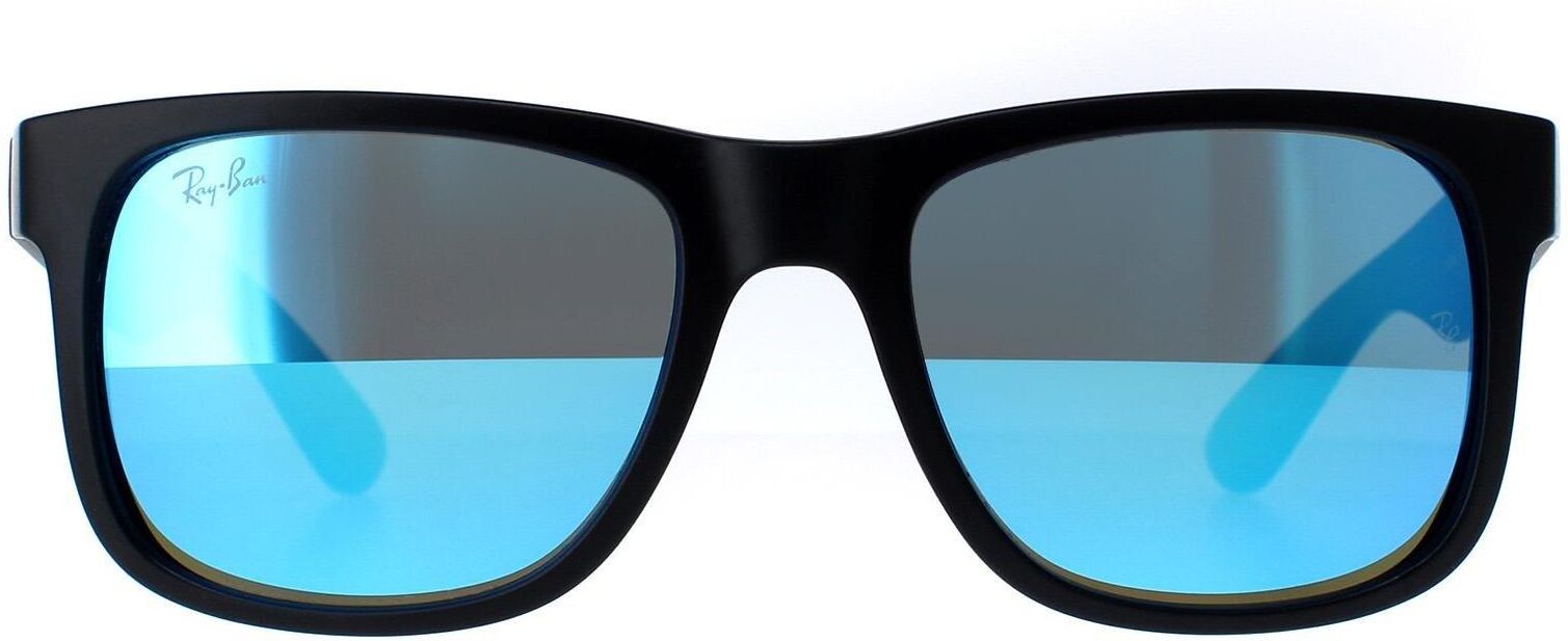 Ray-Ban Rectangle Rubber Black Blue Mirror Justin 4165 Sunglasses