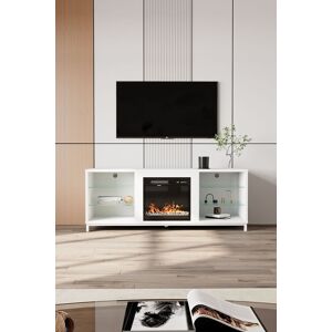 Living and Home 18" Recessed Electric Fireplace TV Stand with Remote Control in White White Living and Home 18" Recessed Electric Fireplace TV Stand with Remote Control in White White