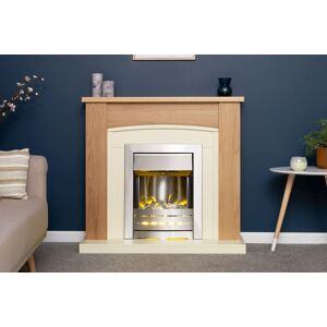 Adam Fires & Fireplaces Chilton Fireplace in Oak & Cream with Helios Electric Fire in Brushed Steel, 39 Inch in Grey Grey Adam Fires & Fireplaces Chilton Fireplace in Oak & Cream with Helios Electric Fire in Brushed Steel, 39 Inch in Grey Grey