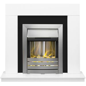 Adam Fires & Fireplaces Malmo Fireplace in White & Black/White with Helios Electric Fire in Brushed Steel, 39 Inch in Grey Grey Adam Fires & Fireplaces Malmo Fireplace in White & Black/White with Helios Electric Fire in Brushed Steel, 39 Inch in Grey Grey