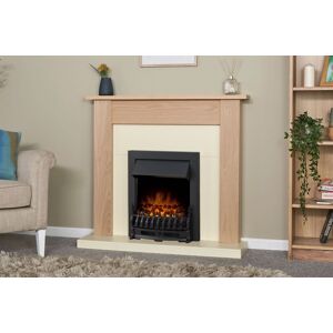 Adam Fires & Fireplaces Southwold Fireplace in Oak & Cream with Blenheim Electric Fire in Black, 43 Inch in Black Black Adam Fires & Fireplaces Southwold Fireplace in Oak & Cream with Blenheim Electric Fire in Black, 43 Inch in Black Black