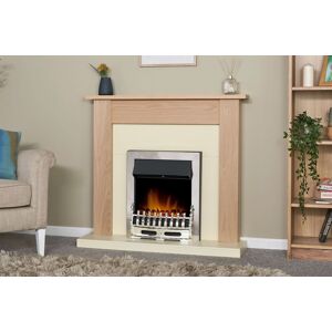 Adam Fires & Fireplaces Southwold Fireplace in Oak & Cream with Blenheim Electric Fire in Chrome, 43 Inch in Grey Grey Adam Fires & Fireplaces Southwold Fireplace in Oak & Cream with Blenheim Electric Fire in Chrome, 43 Inch in Grey Grey
