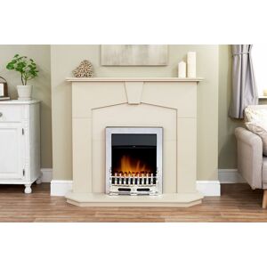 Adam Fires & Fireplaces Abbey Fireplace in Stone Effect with Blenheim Electric Fire in Chrome, 48 Inch in Grey Grey Adam Fires & Fireplaces Abbey Fireplace in Stone Effect with Blenheim Electric Fire in Chrome, 48 Inch in Grey Grey