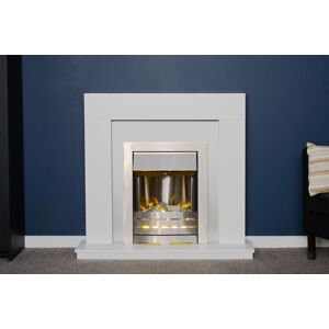 Adam Fires & Fireplaces Malmo Fireplace in White with Helios Electric Fire in Brushed Steel, 39 Inch in Grey Grey Adam Fires & Fireplaces Malmo Fireplace in White with Helios Electric Fire in Brushed Steel, 39 Inch in Grey Grey