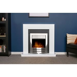 Adam Fires & Fireplaces Malmo Fireplace in White & Black/White with Colorado Electric Fire in Brushed Steel, 39 Inch in Grey Grey Adam Fires & Fireplaces Malmo Fireplace in White & Black/White with Colorado Electric Fire in Brushed Steel, 39 Inch in Grey Grey