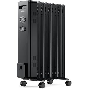 VonHaus 9 Fin Oil Filled Radiator 2000W in Black Black VonHaus 9 Fin Oil Filled Radiator 2000W in Black Black