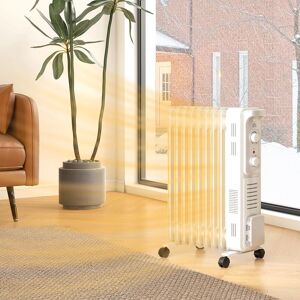 HOMCOM 9 Fin Portable Oil Filled Heater Radiator, Energy Efficient, White White HOMCOM 9 Fin Portable Oil Filled Heater Radiator, Energy Efficient, White White