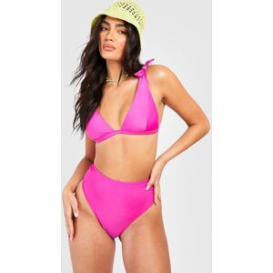 boohoo Tie Shoulder Plunge High Waist Bikini Set