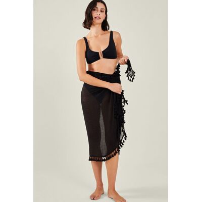 Accessorize Women's Tassel Trim Sarong in Black Black One Size Accessorize Women's Tassel Trim Sarong in Black Black One Size