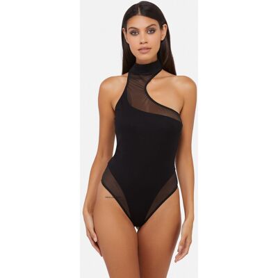 Wolf & Whistle Women's Lola Asymmetric Mesh & Jersey Body in Black Size: 12 Black 12 Wolf & Whistle Women's Lola Asymmetric Mesh & Jersey Body in Black Size: 12 Black 12
