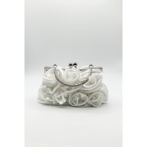 SVNX Women's Rose Satin Clutch Bag in White White One Size SVNX Women's Rose Satin Clutch Bag in White White One Size