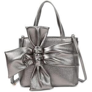 Fontanella Fashion Women's Ila Big Bow Ribbon PU Leather Top Handle Crossbody Tote Bag in Metallic Silver Metallic Silver Fontanella Fashion Women's Ila Big Bow Ribbon PU Leather Top Handle Crossbody Tote Bag in Metallic Silver Metallic Silver