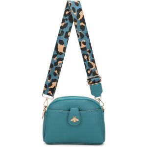 Fontanella Fashion Women's Monarch Bee Badge PU Multi-pocket Leather Crossbody Bag with Leopard Canvas Strap in Turquoise Turquoise One Size Fontanella Fashion Women's Monarch Bee Badge PU Multi-pocket Leather Crossbody Bag with Leopard Canvas Strap in Turquoise Turquoise One Size