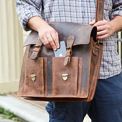 Paper High Brown Buffalo Leather Satchel Style Briefcase Brown Paper High Brown Buffalo Leather Satchel Style Briefcase Brown