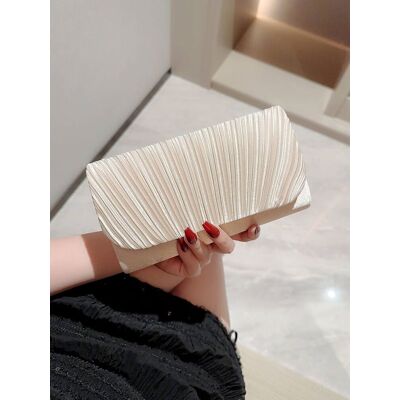 AJVANI Women's Evening Pleated Satin Prom Party Bag in Ivory Ivory One Size AJVANI Women's Evening Pleated Satin Prom Party Bag in Ivory Ivory One Size