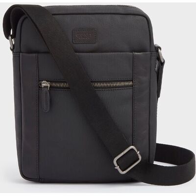 OSPREY LONDON Men's The Small Grantham Waxed Canvas & Leather Messenger Bag in Black Black OSPREY LONDON Men's The Small Grantham Waxed Canvas & Leather Messenger Bag in Black Black