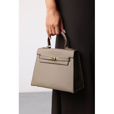 Where's That From Women's 'Lluvia' Top Handle Satchel Mini Tote Bag with Turn-Lock Closure in Taupe Taupe Where's That From Women's 'Lluvia' Top Handle Satchel Mini Tote Bag with Turn-Lock Closure in Taupe Taupe