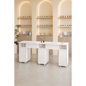 SHEONLY Mobile Double Manicure Table with Built-in Dust Collectors & Drawers in White White SHEONLY Mobile Double Manicure Table with Built-in Dust Collectors & Drawers in White White