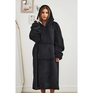 OHS Long Oversized Sherpa Fleece Hoodie Blanket in Black Black One Size OHS Long Oversized Sherpa Fleece Hoodie Blanket in Black Black One Size