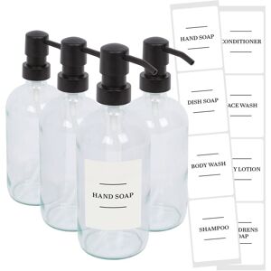 Harbour Housewares Glass Soap Dispensers with Labels - 500ml - White - Pack of 4 in Clear Clear Harbour Housewares Glass Soap Dispensers with Labels - 500ml - White - Pack of 4 in Clear Clear