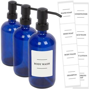 Harbour Housewares Glass Soap Dispensers with Labels - 500ml - White - Pack of 3 in Blue Blue Harbour Housewares Glass Soap Dispensers with Labels - 500ml - White - Pack of 3 in Blue Blue