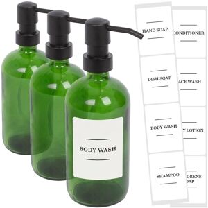 Harbour Housewares Glass Soap Dispensers with Labels - 500ml - White - Pack of 3 in Green Green Harbour Housewares Glass Soap Dispensers with Labels - 500ml - White - Pack of 3 in Green Green