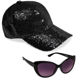 CityComfort Sequins Shiny Cap with Sunglasses Set in Black Black One Size CityComfort Sequins Shiny Cap with Sunglasses Set in Black Black One Size