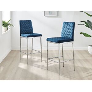 FurnitureboxUK Set of 2 Milan Soft Touch Hatched Velvet Padded Bar Stools With Silver Chrome Metal Legs in Navy Navy FurnitureboxUK Set of 2 Milan Soft Touch Hatched Velvet Padded Bar Stools With Silver Chrome Metal Legs in Navy Navy