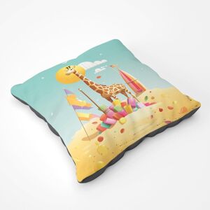 Warren Reed - Designer A Giraffe On A Beach Holiday Floor Cushion in Yellow Size: Large Yellow Large Warren Reed - Designer A Giraffe On A Beach Holiday Floor Cushion in Yellow Size: Large Yellow Large