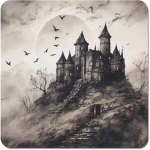 Warren Reed - Designer A Realistic Ink Drawing Of A Haunted Castle Coasters - Set of 4 in Grey Grey Warren Reed - Designer A Realistic Ink Drawing Of A Haunted Castle Coasters - Set of 4 in Grey Grey