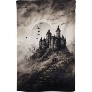 Warren Reed - Designer A Realistic Ink Drawing Of A Haunted Castle Tea Towel in Grey Grey Warren Reed - Designer A Realistic Ink Drawing Of A Haunted Castle Tea Towel in Grey Grey