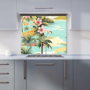 Warren Reed - Designer Palm Trees & Hibiscus Kitchen Splashback in Green Size: 600mm x 750mm Green 600mm x 750mm Warren Reed - Designer Palm Trees & Hibiscus Kitchen Splashback in Green Size: 600mm x 750mm Green 600mm x 750mm