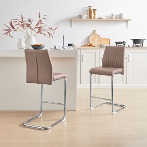 FurnitureboxUK Lorenzo 2x Faux Leather & Silver Bar Chairs in Beige Beige FurnitureboxUK Lorenzo 2x Faux Leather & Silver Bar Chairs in Beige Beige