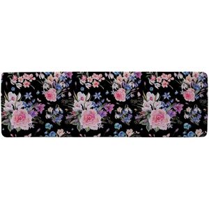 Benjamin Tate Design Bright Pink Flowers On Black Runner Rug in Natural Size: 67 cm x 230 cm Natural 67 cm x 230 cm Benjamin Tate Design Bright Pink Flowers On Black Runner Rug in Natural Size: 67 cm x 230 cm Natural 67 cm x 230 cm