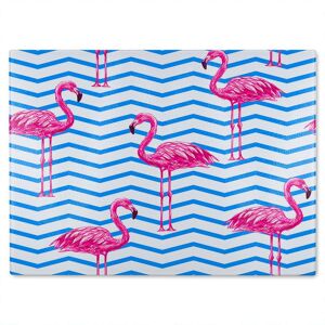 Benjamin Tate Design Flamingo & Blue Geometric Lines Glass Chopping Board in Natural Natural Benjamin Tate Design Flamingo & Blue Geometric Lines Glass Chopping Board in Natural Natural