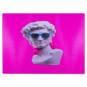 Benjamin Tate Design Plaster statue of David's head in blue sunglasses Designer Glass Chopping Board in Natural Natural Benjamin Tate Design Plaster statue of David's head in blue sunglasses Designer Glass Chopping Board in Natural Natural